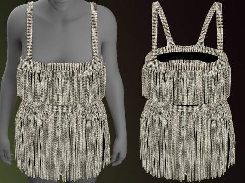 Rhinestone Two Piece Dress Modello 3D