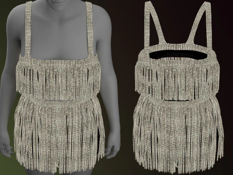 Rhinestone Two Piece Dress 3D Model