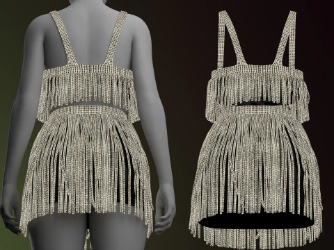 Rhinestone Two Piece Dress 3D Model