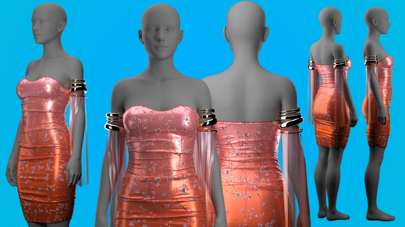 Color Graded Floral Dress 3D Model .c4d .max .obj .3ds .fbx .stl .blend