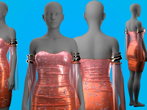 Color Graded Floral Dress 3D Model