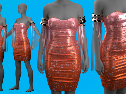 Color Graded Floral Dress 3D Model