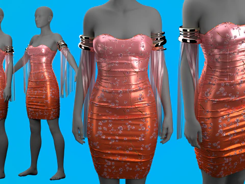 Color Graded Floral Dress 3D Model