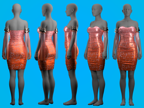 Color Graded Floral Dress 3D Model