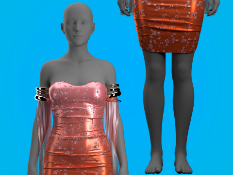 Color Graded Floral Dress 3D Model