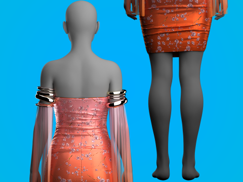 Color Graded Floral Dress 3D Model