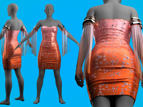 Color Graded Floral Dress 3D Model