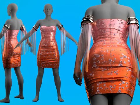 Color Graded Floral Dress 3D Model