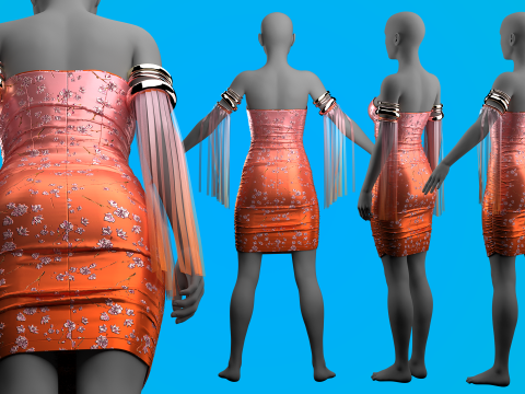 Color Graded Floral Dress 3D Model