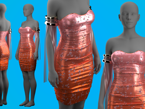 Color Graded Floral Dress 3D Model