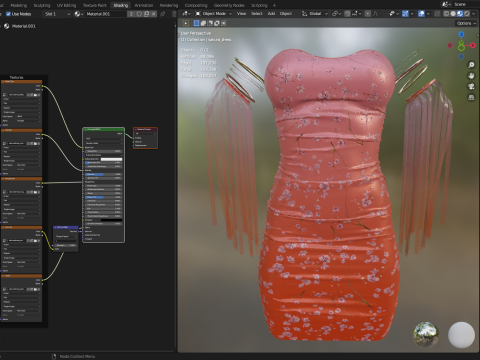 Color Graded Floral Dress 3D Model