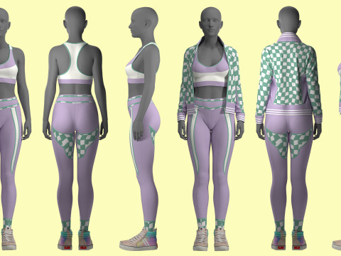 Retro Sport Jacket Bra Leggings Model 3D