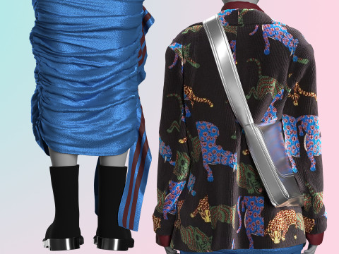 Layered Jacket with Silver Purse and Gathered Skirt Model 3D