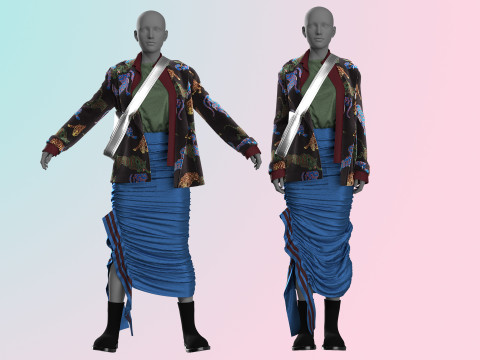 Layered Jacket with Silver Purse and Gathered Skirt Model 3D