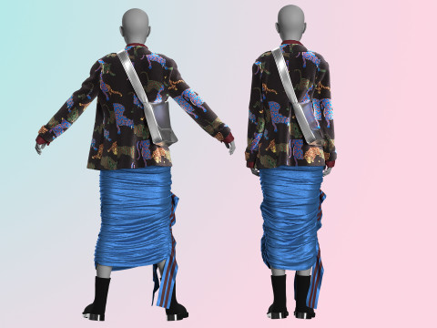 Layered Jacket with Silver Purse and Gathered Skirt Model 3D