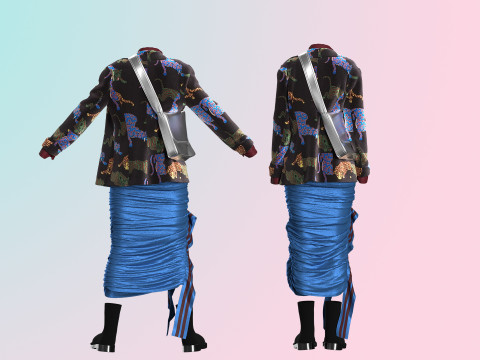 Layered Jacket with Silver Purse and Gathered Skirt Model 3D