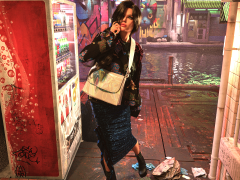 Layered Jacket with Silver Purse and Gathered Skirt Model 3D