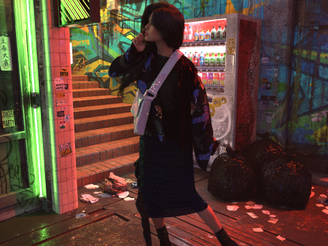 Layered Jacket with Silver Purse and Gathered Skirt Model 3D