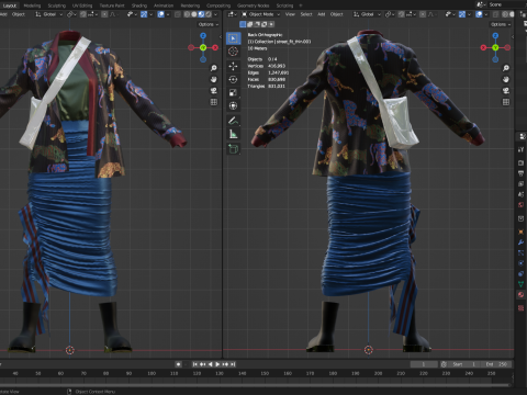 Layered Jacket with Silver Purse and Gathered Skirt Model 3D
