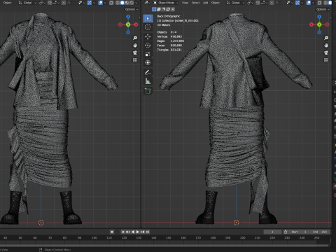 Layered Jacket with Silver Purse and Gathered Skirt Model 3D