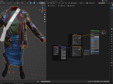 Layered Jacket with Silver Purse and Gathered Skirt Model 3D