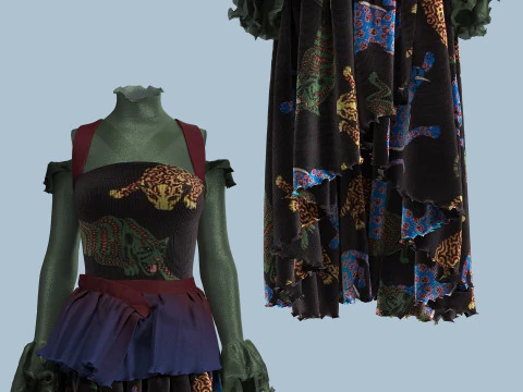 Tiger Print Velvet Dress 3D Model
