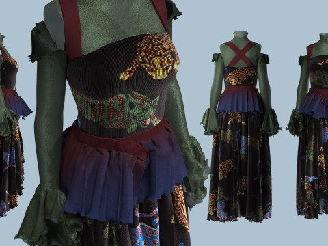 Tiger Print Velvet Dress Modelo 3D
