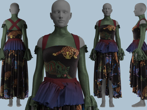 Tiger Print Velvet Dress Modelo 3D