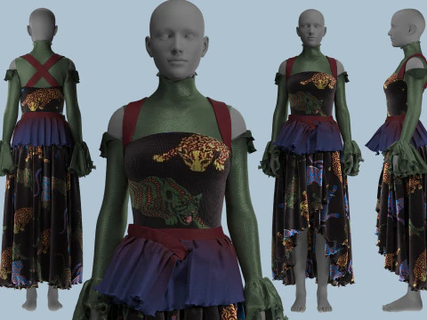 Tiger Print Velvet Dress 3D Model