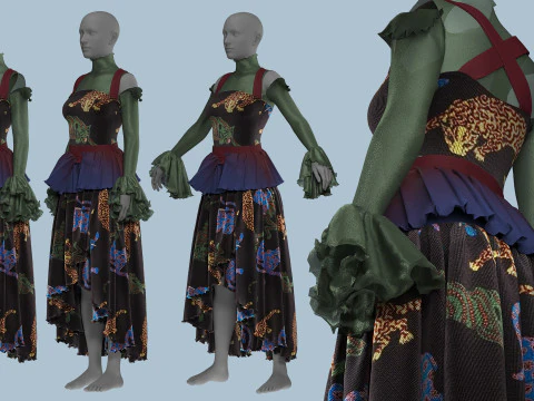 Tiger Print Velvet Dress 3D Model