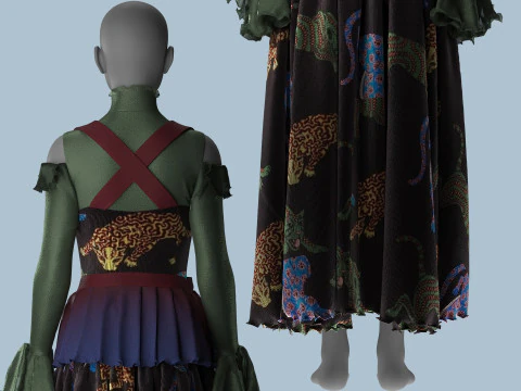 Tiger Print Velvet Dress 3D Model