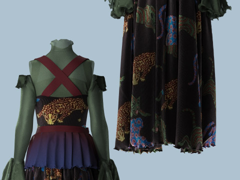 Tiger Print Velvet Dress Modelo 3D