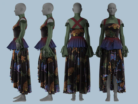 Tiger Print Velvet Dress 3D Model