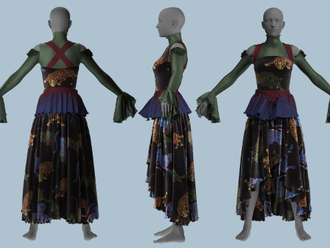 Tiger Print Velvet Dress 3D Model