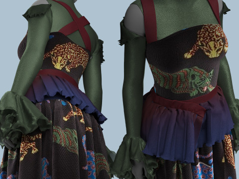 Tiger Print Velvet Dress Modelo 3D