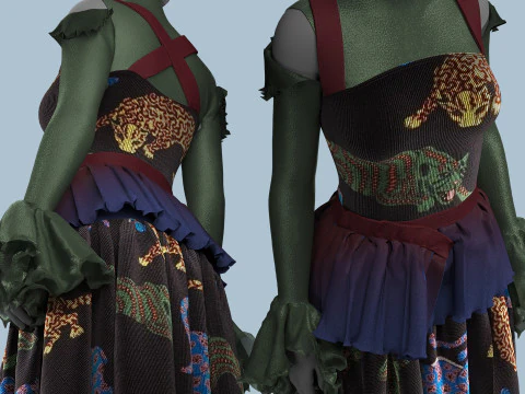 Tiger Print Velvet Dress 3D Model