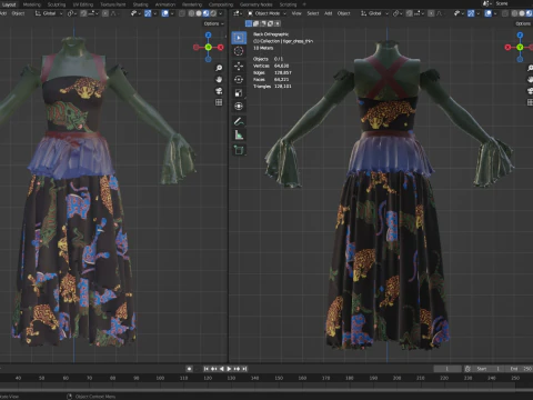 Tiger Print Velvet Dress 3D Model
