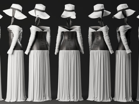 White Loose Dress with Black Leather Corset 3D 模型