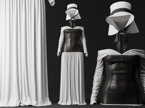 White Loose Dress with Black Leather Corset 3D 模型