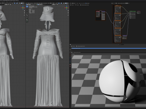 White Loose Dress with Black Leather Corset 3D 模型