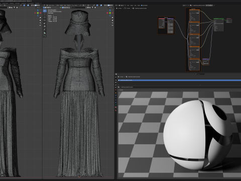 White Loose Dress with Black Leather Corset 3D 模型