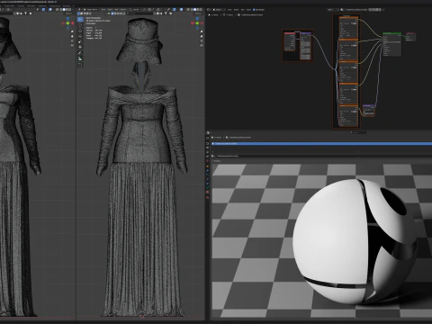 White Loose Dress with Black Leather Corset 3D Model