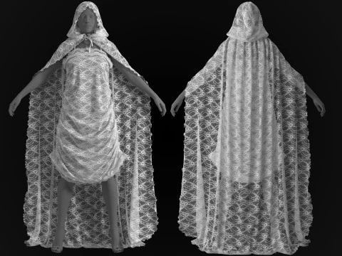 Hooded Cape and Lace Dress 3D Model