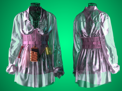 Oversize See-through Shirt with Corset 3D Model