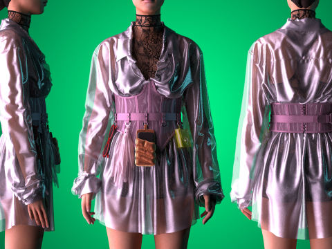 Oversize See-through Shirt with Corset Modello 3D