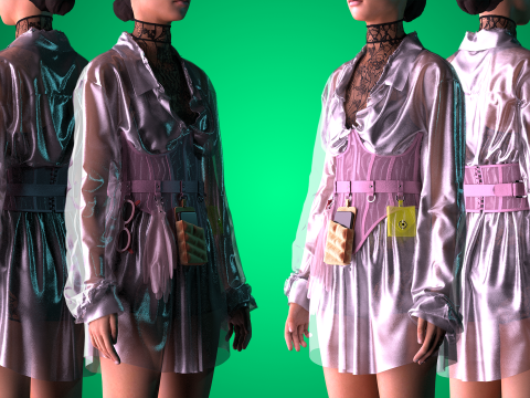 Oversize See-through Shirt with Corset Modello 3D