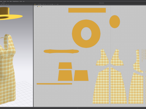 Yellow Check Pattern Summer Dress with Hat Purse and Boots 3D Model