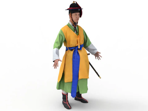 Koreaanse koninklijke processiejurk hanbok kostuumcollectie 11 3D Model