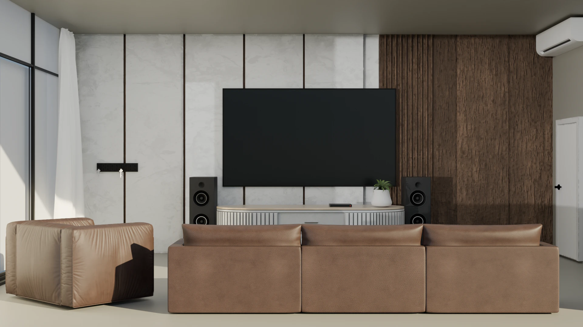 Leather sofa and TV unit image 3D Model .c4d .max .obj .3ds .fbx .stl .blend 