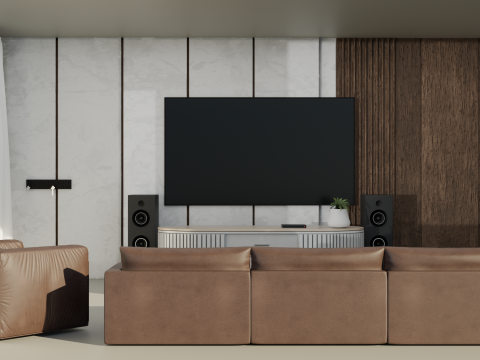 Image d'un canapé et d'un meuble TV en cuir Modèle 3D